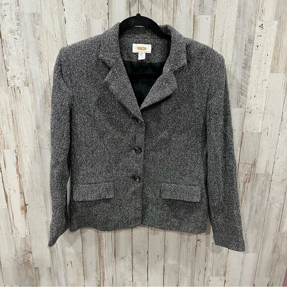 Talbots Gray Tweed 3 Button Blazer Structured Wool Blend - Picture 1 of 7